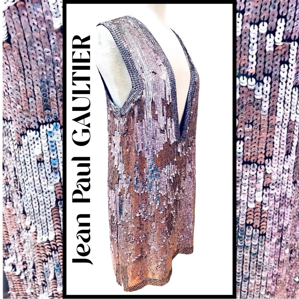 JEAN PAUL GAULTIER Mauve Pink Silver Sequins Black Silk Chiffon Dress NEW SZ 8
